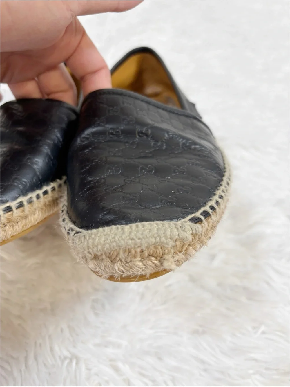 Gucci Black Embossed Leather slip on Espadrille Flats size 39 women - Picture 2 of 14
